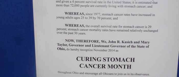 Ohio governor and lieutenant governor declare November as Curing Stomach Cancer Month